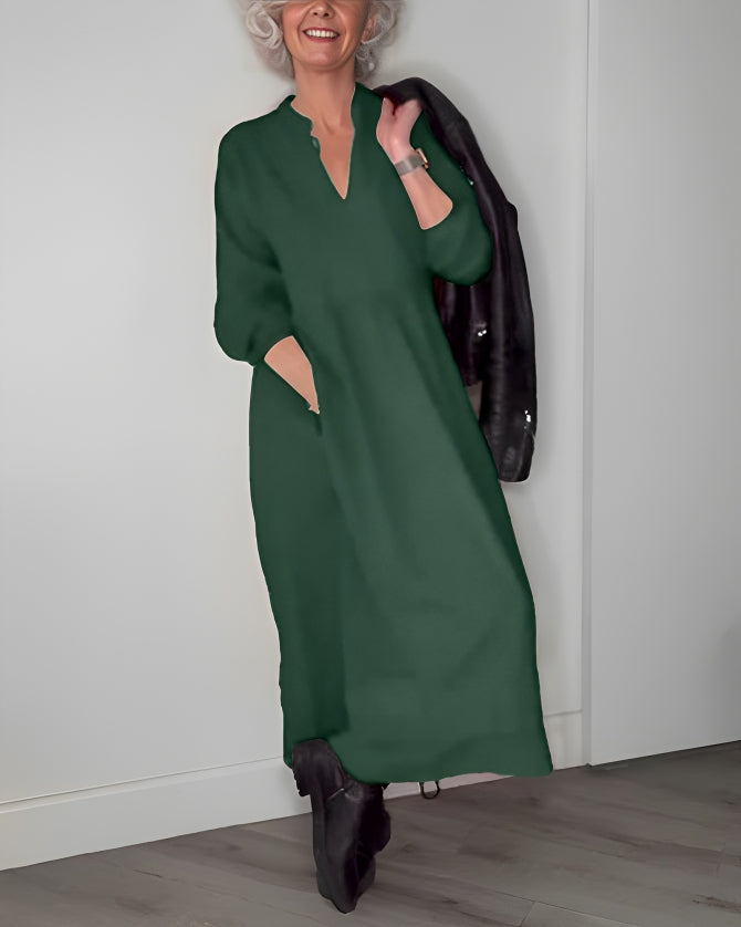 Amanda | La robe longue amincissante avec décolleté en V