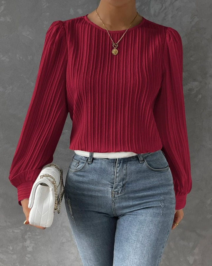 Katia | Blouse avec Manches Lanternes et Texture Verticale