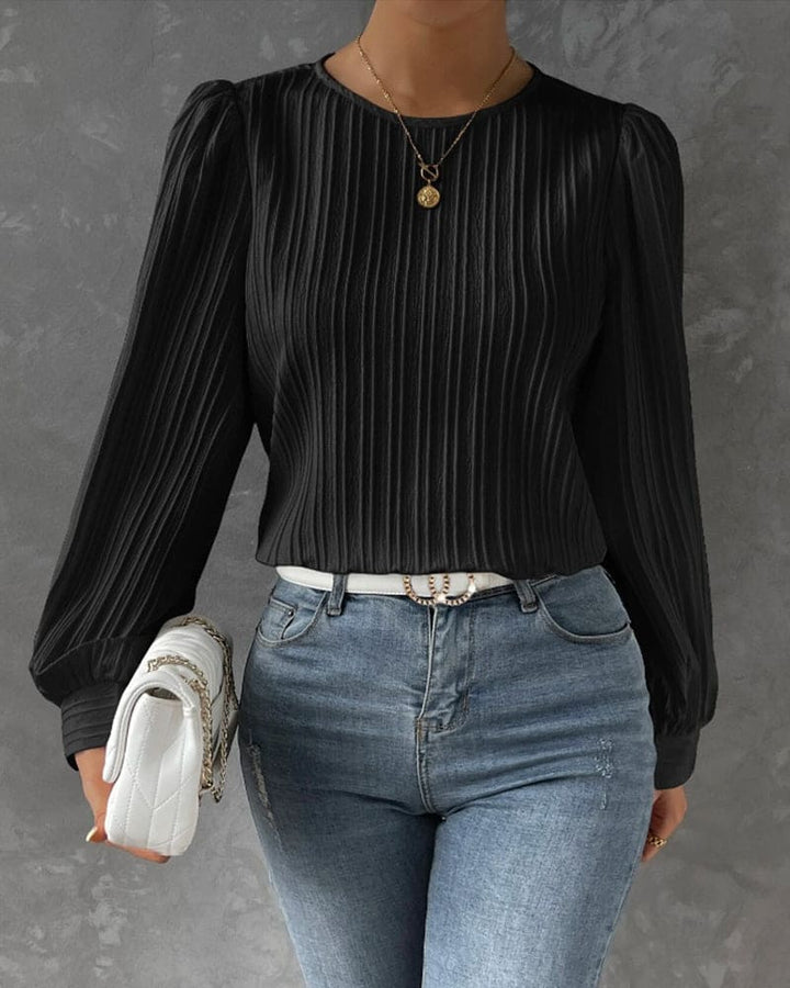 Katia | Blouse avec Manches Lanternes et Texture Verticale
