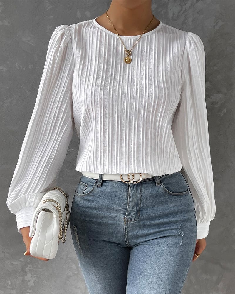 Katia | Blouse avec Manches Lanternes et Texture Verticale