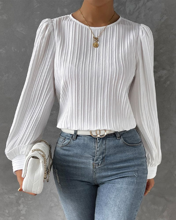 Katia | Blouse avec Manches Lanternes et Texture Verticale