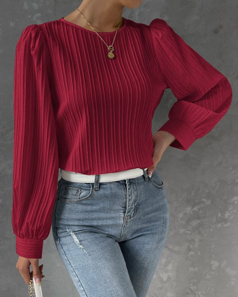 Katia | Blouse avec Manches Lanternes et Texture Verticale