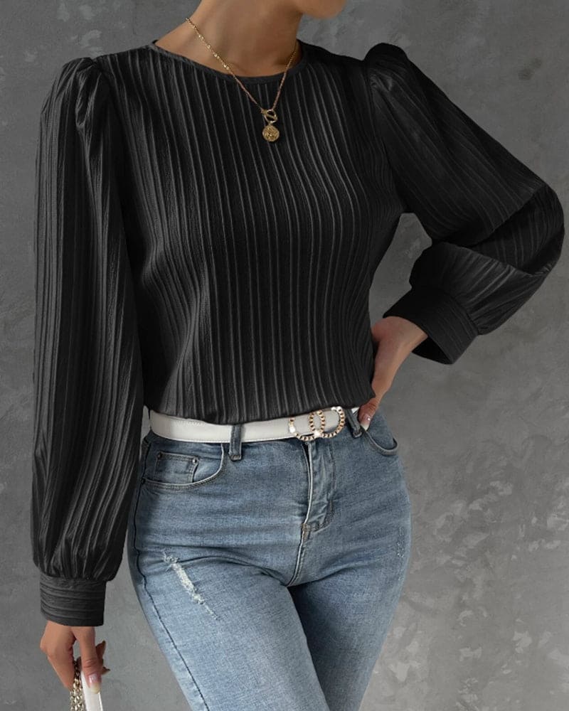 Katia | Blouse avec Manches Lanternes et Texture Verticale