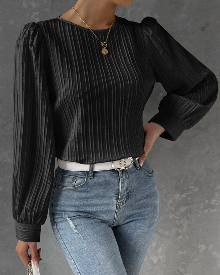 Katia | Blouse avec Manches Lanternes et Texture Verticale