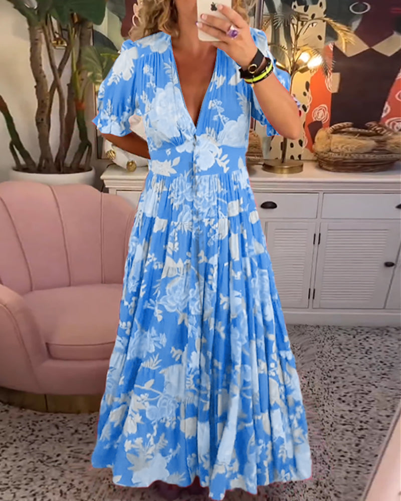 Catrisa | Robe à Imprimé Floral avec Poches et Col en V