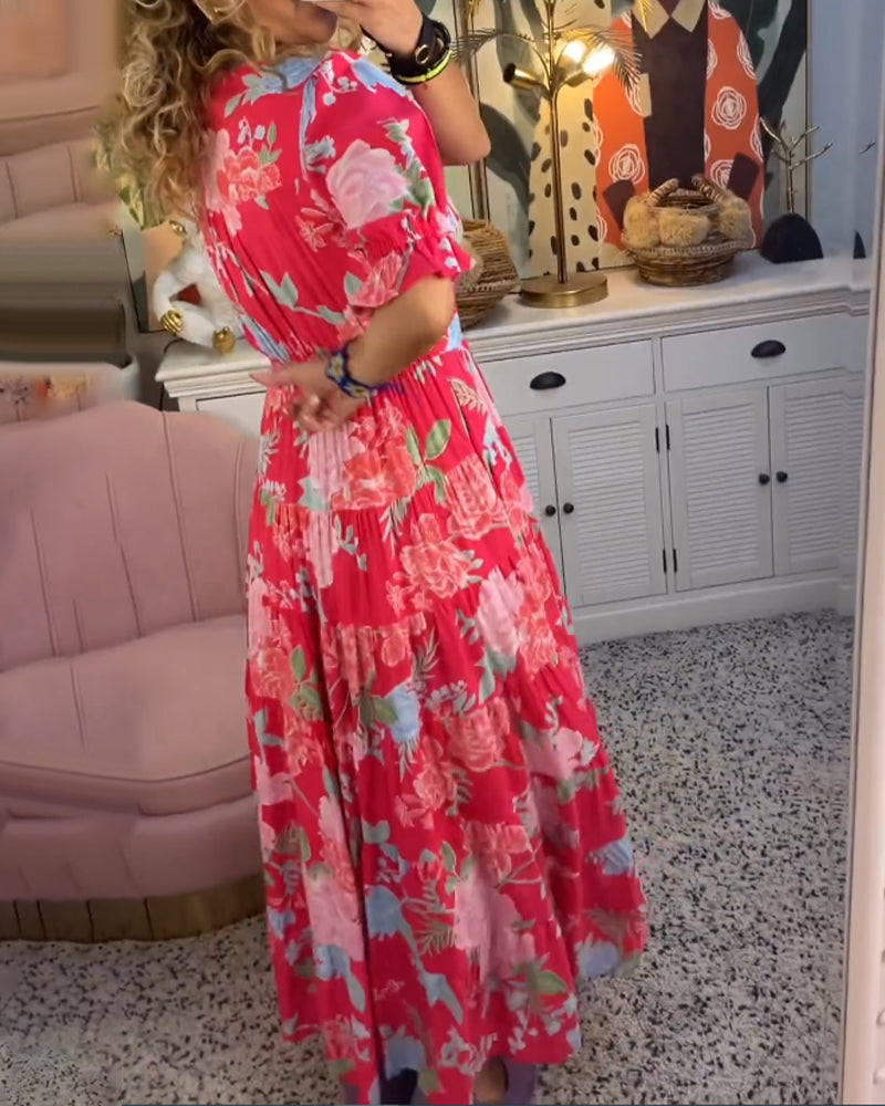 Catrisa | Robe à Imprimé Floral avec Poches et Col en V
