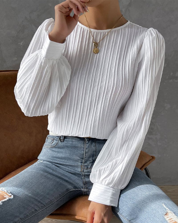 Katia | Blouse avec Manches Lanternes et Texture Verticale
