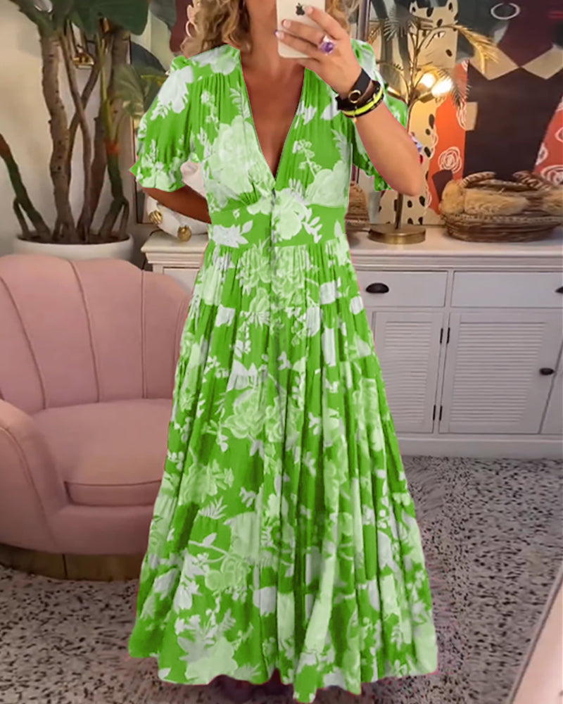 Catrisa | Robe à Imprimé Floral avec Poches et Col en V
