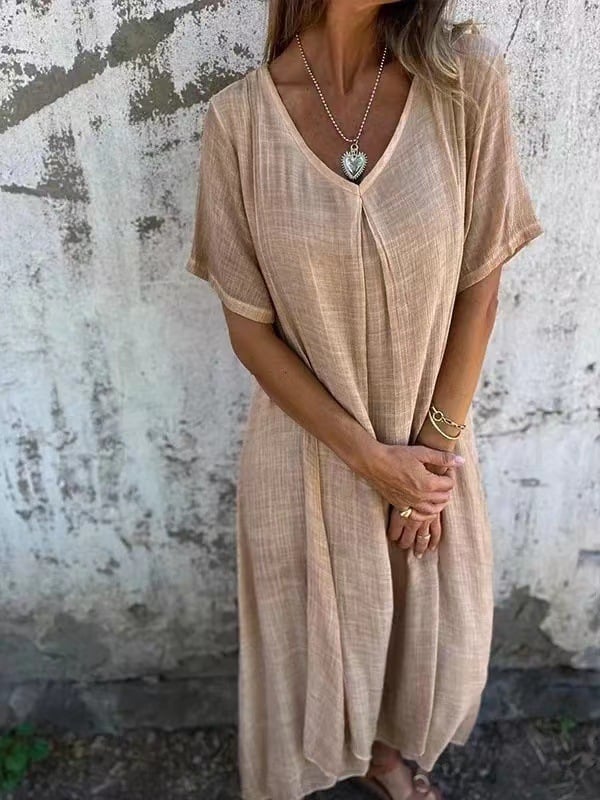 Célestine | Robe mi-longue intemporelle à col en V
