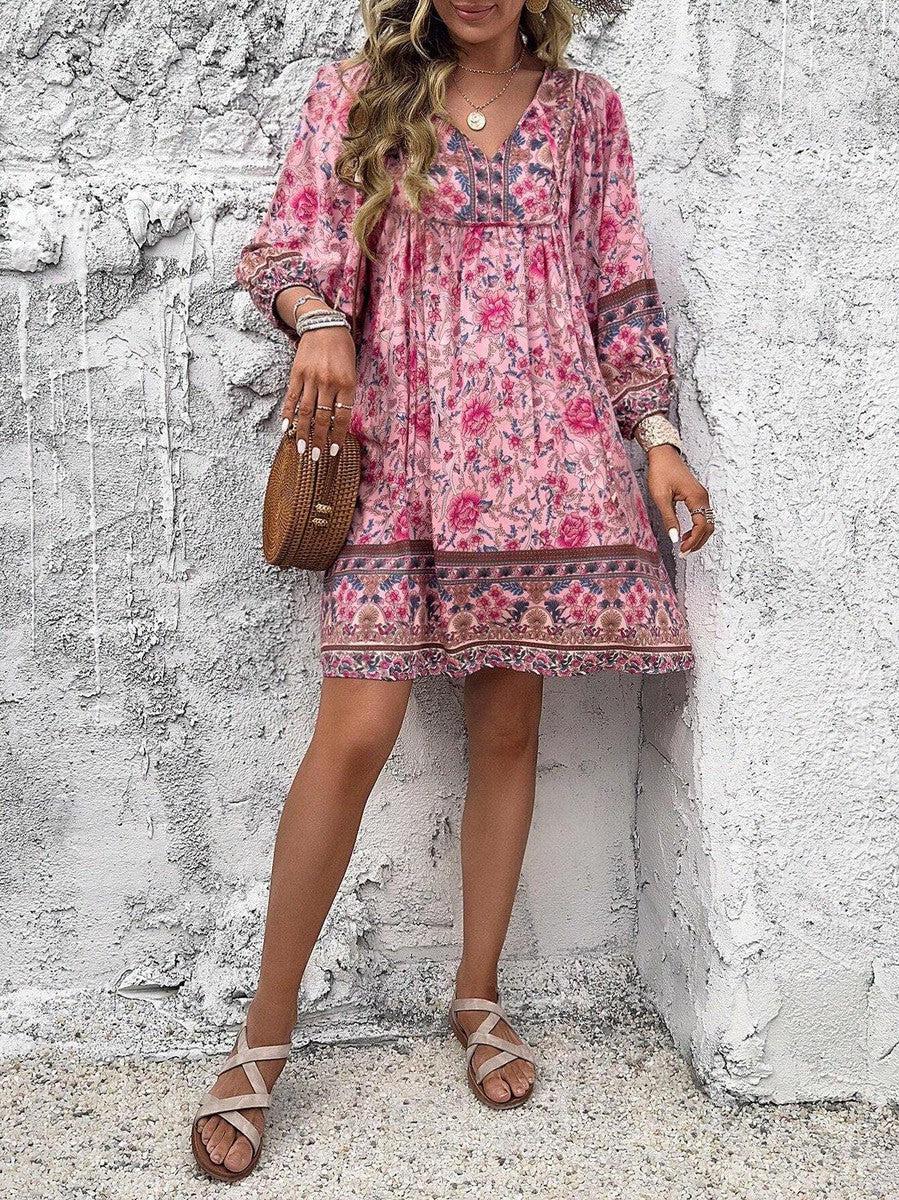 Luna | Robe Mini à Imprimé Doux avec Décolleté en V