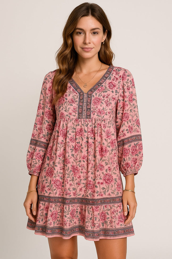 Luna | Robe Mini à Imprimé Doux avec Décolleté en V