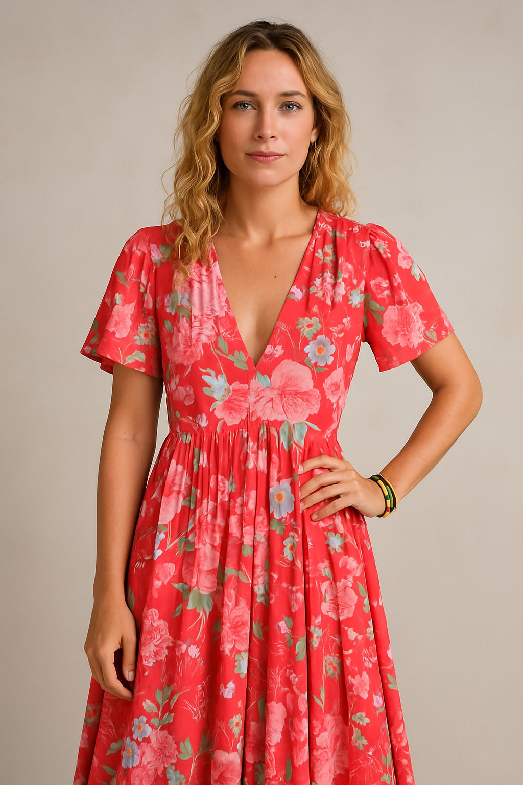 Catrisa | Robe à Imprimé Floral avec Poches et Col en V