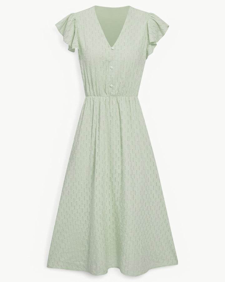 Lara | Robe midi avec encolure en V et manches à volants