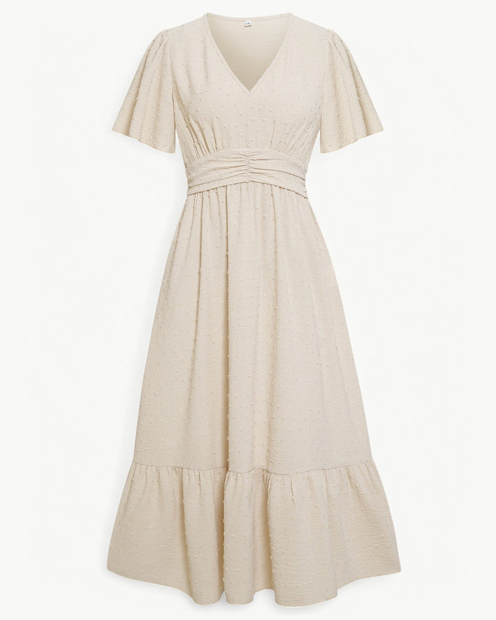 Renée | Robe mi-longue à encolure en V avec manches courtes
