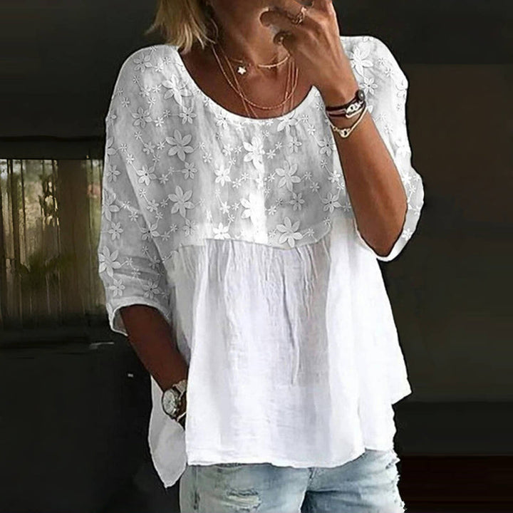 Therese | Blouse Patchwork Brodée De Fleurs