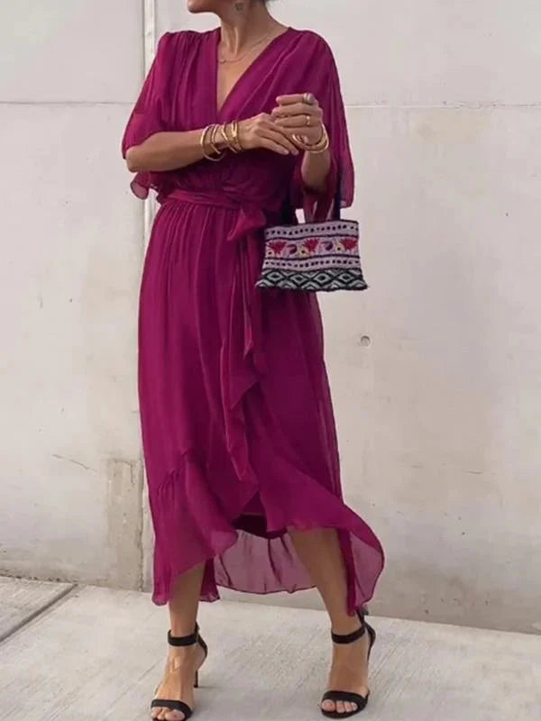 Monique | Robe en mousseline de soie à col en V