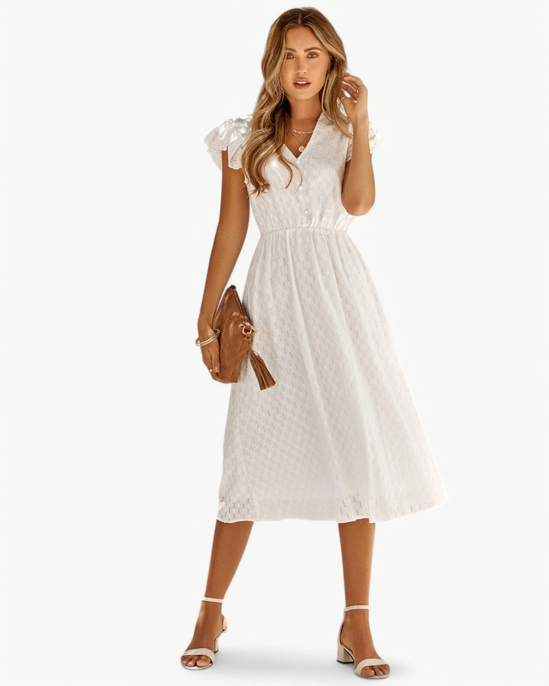 Lara | Robe midi avec encolure en V et manches à volants
