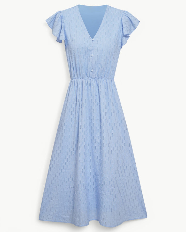 Lara | Robe midi avec encolure en V et manches à volants