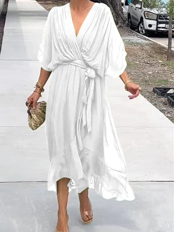 Monique | Robe en mousseline de soie à col en V