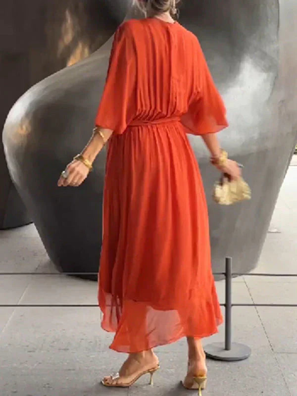 Monique | Robe en mousseline de soie à col en V