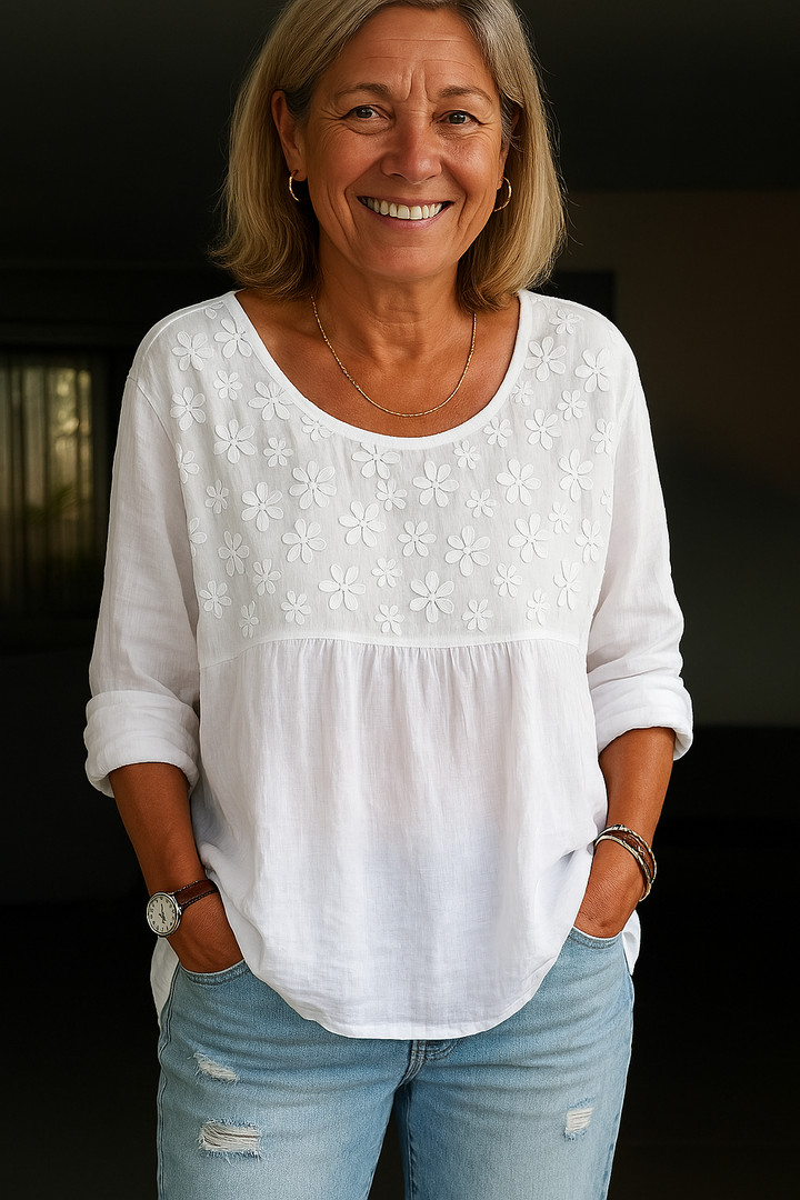Therese | Blouse Patchwork Brodée De Fleurs